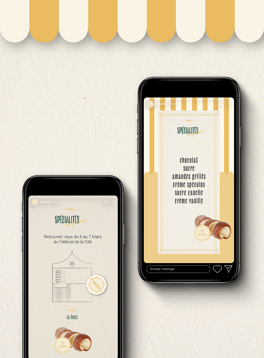 image de marque iphone avec menu rayé jaune et beige