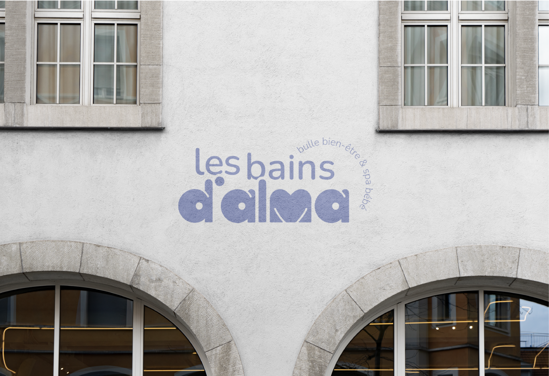 les bains d'alma, enseigne architecturale identité visuelle et logo